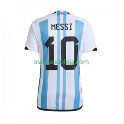 Camisola Argentina Lionel Messi 10 Homem Equipamento Primeiro Copa do Mundo 2022 Manga Curta